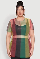 Womens Plus Size Rhinestone Studded Fishnet Top, Multi, Size 1X