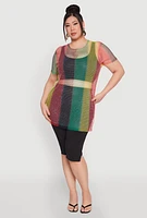 Womens Plus Size Rhinestone Studded Fishnet Top, Multi, Size 1X
