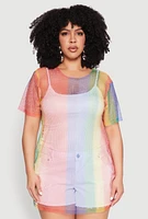 Womens Plus Size Rhinestone Studded Fishnet Top, Multi, Size 3X