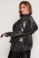 Womens Plus Size Foiled Lurex Tie Front Blazer, Black, Size 3X