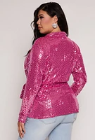 Womens Plus Size Foiled Lurex Tie Front Blazer, Pink, Size 2X