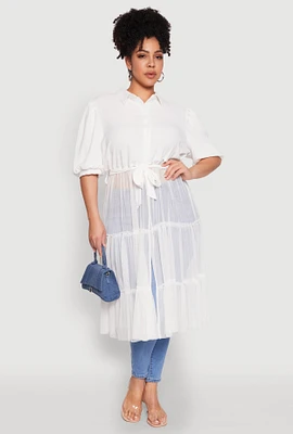 Womens Plus Size Airy Tiered Maxi Top, White, Size 1X