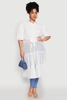 Womens Plus Size Airy Tiered Maxi Top, White, Size 2X