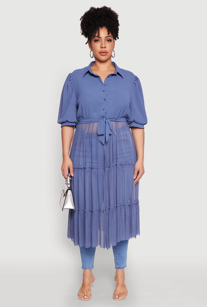 Womens Plus Size Airy Tiered Maxi Top, Blue, Size 1X