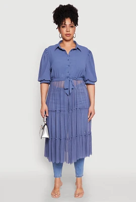 Womens Plus Size Airy Tiered Maxi Top, Blue, Size 1X
