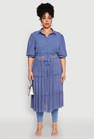 Womens Plus Size Airy Tiered Maxi Top, Blue, Size 1X