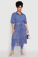 Womens Plus Size Airy Tiered Maxi Top, Blue, Size 1X