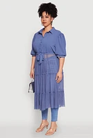 Womens Plus Size Airy Tiered Maxi Top, Blue, Size 1X