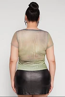 Womens Plus Size Rhinestone Studded Graphic Print Mesh Tee, Green, Size 1X