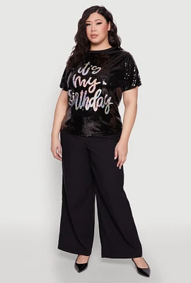 Womens Plus Its My Birthday Sequin Top, 2X