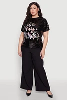 Womens Plus Its My Birthday Sequin Top, 2X