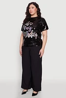 Womens Plus Its My Birthday Sequin Top, 2X