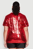 Womens Plus Size Its My Birthday Sequin Top, Red, Size 1X