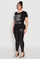 Womens Plus Size 3D Foil She Is Me Graphic Tee, Black, Size 3X