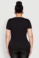 Womens Plus Size 3D Foil She Is Me Graphic Tee, Black, Size 3X