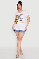 Womens Plus Size 3D Foil She Is Me Graphic Tee, White, Size 2X