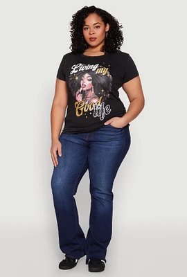Womens Plus Size Mineral Wash Good Life Graphic Tee, Grey, Size 3X