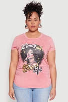 Womens Plus Size Mineral Wash Good Life Graphic Tee, Pink, Size 1X