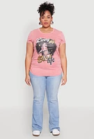 Womens Plus Size Mineral Wash Good Life Graphic Tee, Pink, Size 1X