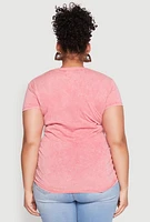 Womens Plus Size Mineral Wash Good Life Graphic Tee, Pink, Size 1X