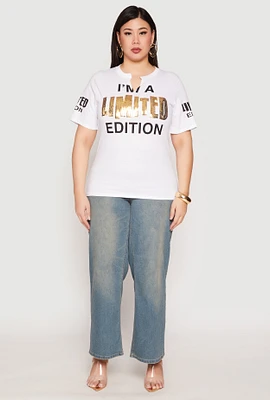 Womens Plus Size Sequin Limited Edition Graphic Tee, White, Size 2X