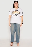 Womens Plus Size Sequin Limited Edition Graphic Tee, White, Size 2X