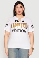 Womens Plus Size Sequin Limited Edition Graphic Tee, White, Size 2X