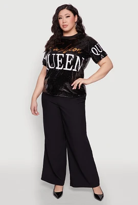 Womens Plus Sequin Fashion Queen Graphic Top, 2X