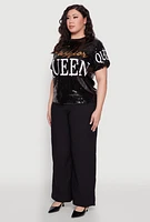 Womens Plus Sequin Fashion Queen Graphic Top, 2X