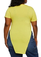 Womens Plus Size Blessed Graffiti Hanky Hem Graphic Tee, Yellow, Size 1X