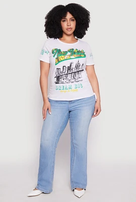 Womens Plus Size Sequin New York Graphic Tee, White, Size 3X