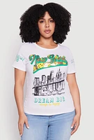 Womens Plus Size Sequin New York Graphic Tee, White, Size 3X