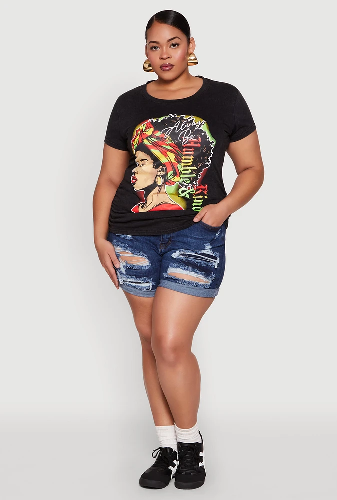 Womens Plus Always Be Ruched Graphic Tee,