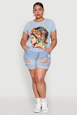 Womens Plus Size Always Be Ruched Graphic Tee, Blue, Size 3X