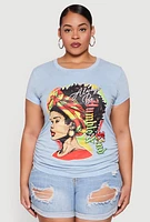 Womens Plus Size Always Be Ruched Graphic Tee, Blue, Size 3X