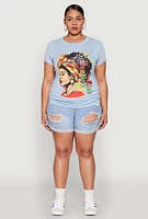 Womens Plus Size Always Be Ruched Graphic Tee, Blue, Size 3X
