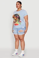 Womens Plus Size Always Be Ruched Graphic Tee, Blue, Size 3X