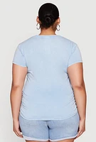 Womens Plus Size Always Be Ruched Graphic Tee, Blue, Size 3X