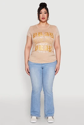 Womens Plus Mineral Wash Pray Graphic Tee,