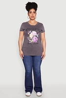 Womens Plus Ruched Mineral Wash Bless Up Graphic Tee, Grey,