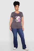 Womens Plus Ruched Mineral Wash Bless Up Graphic Tee, Grey,
