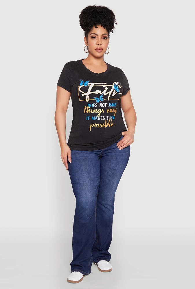 Womens Plus Mineral Wash Butterfly Faith Graphic Tee,