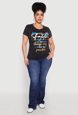 Womens Plus Mineral Wash Butterfly Faith Graphic Tee,