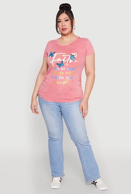 Womens Plus Size Mineral Wash Butterfly Faith Graphic Tee, Pink, Size 2X