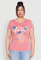 Womens Plus Size Mineral Wash Butterfly Faith Graphic Tee, Pink, Size 2X