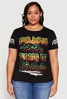 Womens Plus Sequin Believe Graphic Tee,