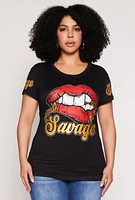 Womens Plus Size Savage Lip Graphic Ruched Top, Black, Size 2X