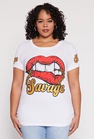 Womens Plus Size Savage Lip Graphic Ruched Top, White, Size 1X