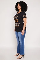 Womens Plus Size Pray Wait Trust Leopard Graphic Tee, Black, Size 2X