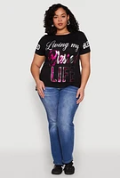 Womens Plus Size Sequin Blessed Life Graphic Tee, Black, Size 2X